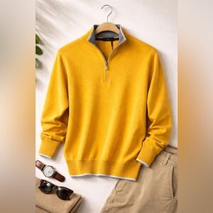 Codice Men’s Quarter Zip Sweater | Mustard Yellow  Size L